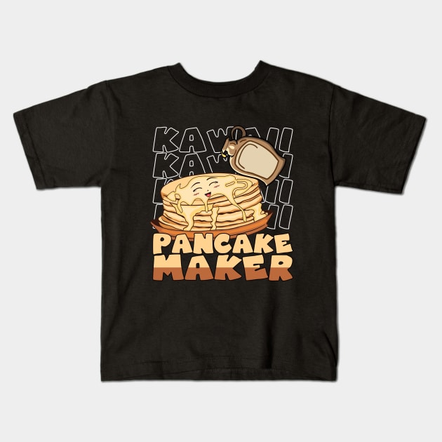 Kawaii Pancake Maker Smiled Pancake Syrup Kids T-Shirt by Aistee Designs